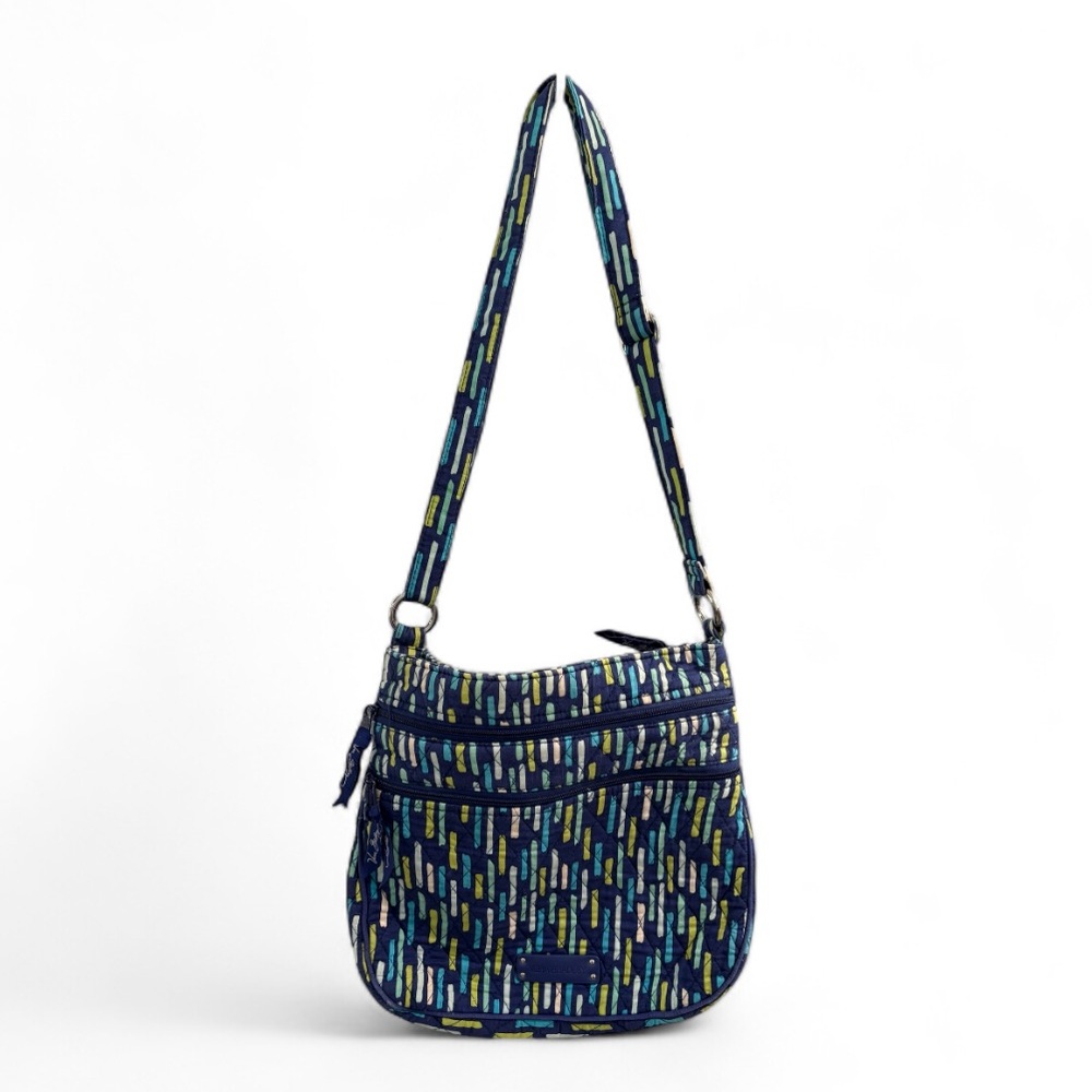 Vera Bradley Quilted Cotton Crossbody Bag‎ Navy Blue Geometric Dash Print Medium